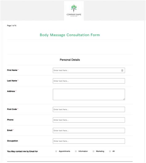 body massage consultation form template ipegs electronic form