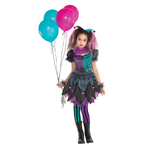 Childs Haunted Harlequin Fancy Dress Halloween Costume Kids Girls Clown