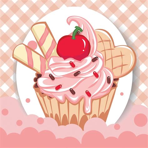 Ilustraciones De Dibujos Animados De Cupcakes Con Patrones Sin Fisuras