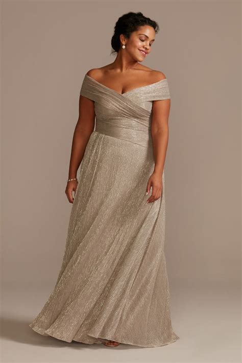 Pleated Metallic Off The Shoulder Plus Size Dress Davids Bridal In