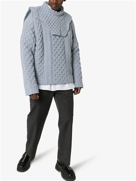 Raf Simons Aran Cable Knit Layered Sweater Browns