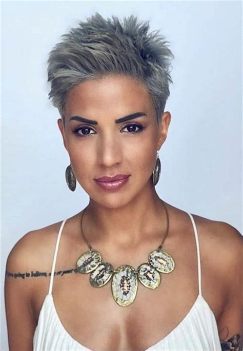 30 Trendy Woman Super Short Haircut Ideas In 2020 Pixie Haircut For Thick Hair Short Spiked