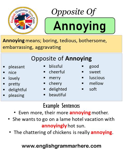 Opposite Of Annoying Antonyms Of Annoying Meaning And Example