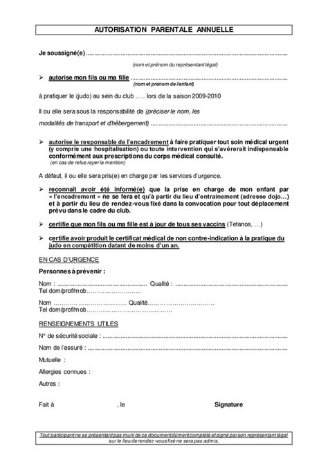 Autorisation Parentale Annuelle DOC PDF Page Sur