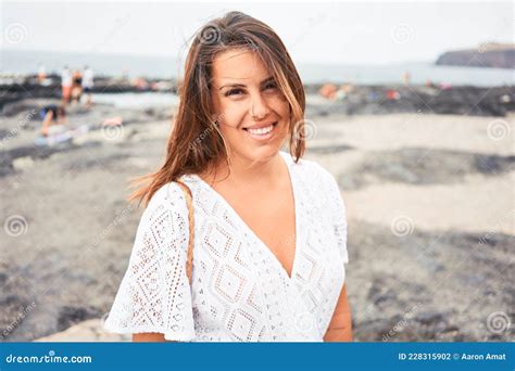 Young Beautiful Woman Smiling Happy Enjoying Summer Vacation At Black