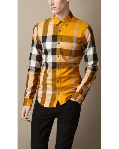 Burberry Buttondown Check Shirt In Yellow For Men Lyst