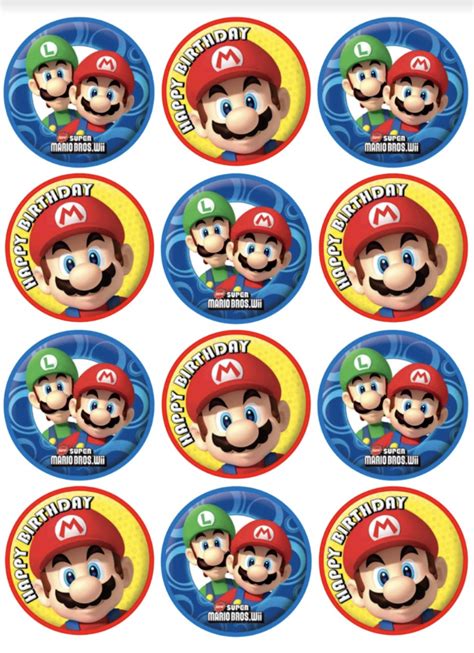 Super Mario Brothers Edible Cupcake Topper 4cm Round Uncut Images