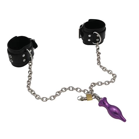 custom anal butt plug with faux cuffs and chain ass plug with handcuff bdsm bondage adult toy