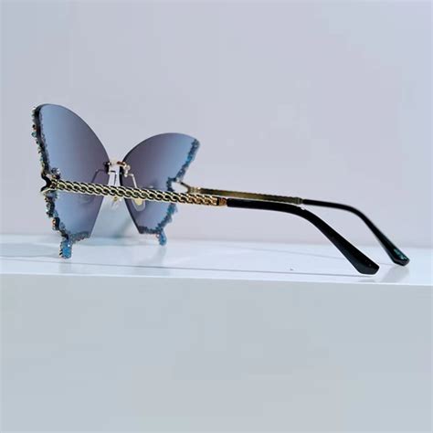 Luxury Diamond Butterfly Sunglasses Women Brand Y2k Vintage Rimless