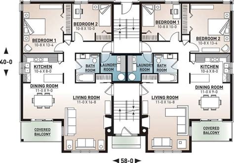 8 Unit 2 Bedroom 1 Bathroom Modern Apartment House Plan 7855 Small
