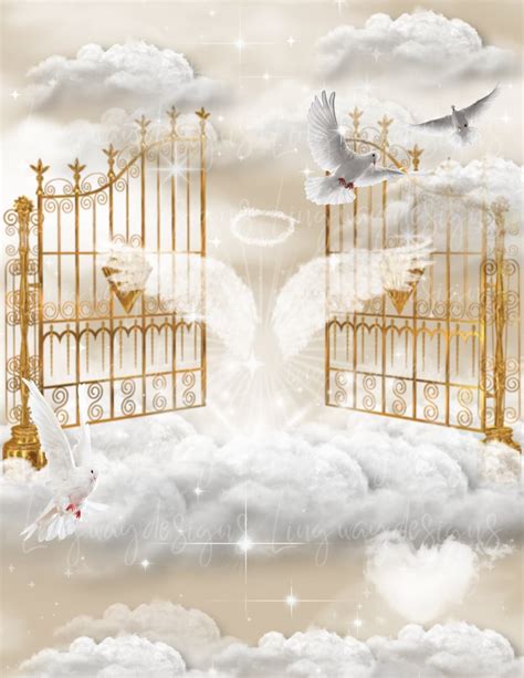 Tan Neutral Sky Gold Heavens Gate Angel Wings Memorial Background PNG Add Photo Rest In Peace