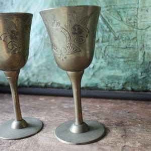 Epns Brass Goblets Two Vintage Engraved Wine Goblets Floral Etsy