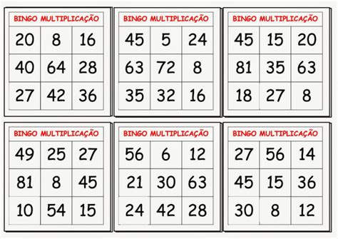 Bingo De MultiplicaÇÃo Para Imprimir