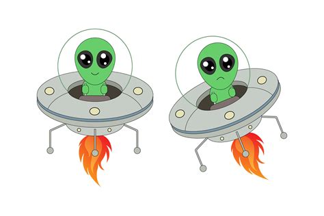 Cute Ufo And Alien Cartoon By Curutdesign Thehungryjpeg