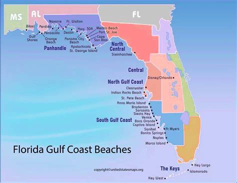 Florida Gulf Coast Beaches Map Gulf Coast FL Beach Map