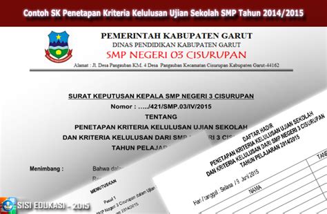 Contoh SK Penetapan Kriteria Kelulusan Ujian Sekolah SMP Tahun 2014/