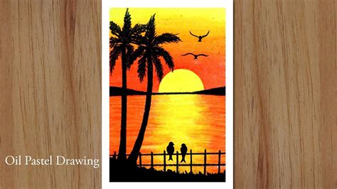 How To Draw Sunset Scenery With Oil Pastels Step By Step Drawing For