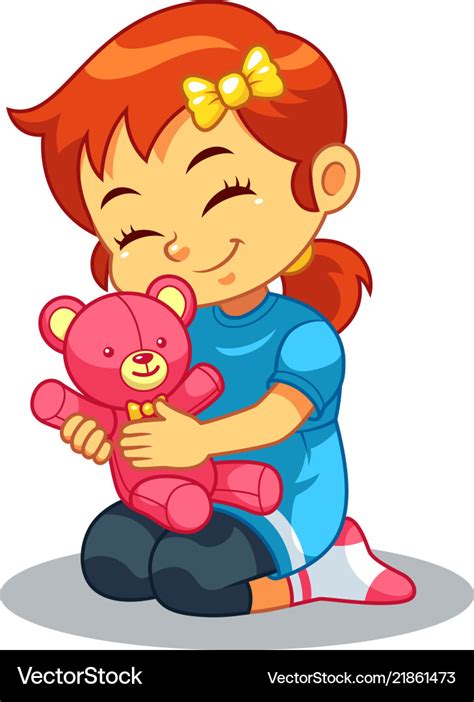 Girl Playing With Her Bear Doll Royalty Free Vector Image