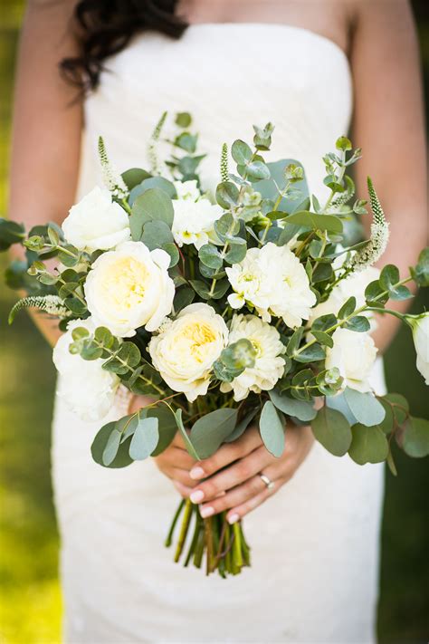 White Lots Of Greenery Bridal Bouquet For Springsummer Weddings