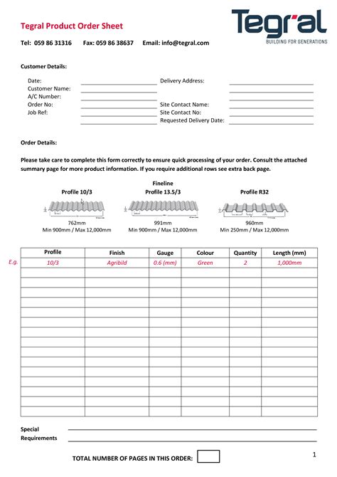 Product Order Sheet Template