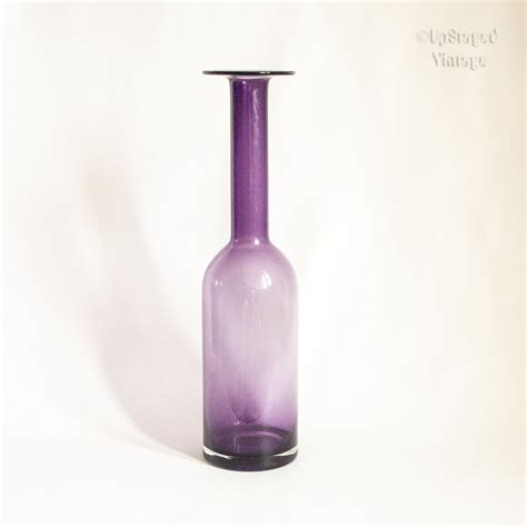 Vintage Tall Art Glass Purple Bottle Vase Holmegaard Shape Glass Art Bottle Vase Genie Bottle
