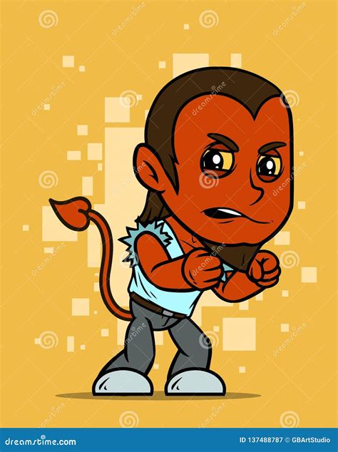 Cartoon Little Red Devil Fighter Boy Character Stock Vector