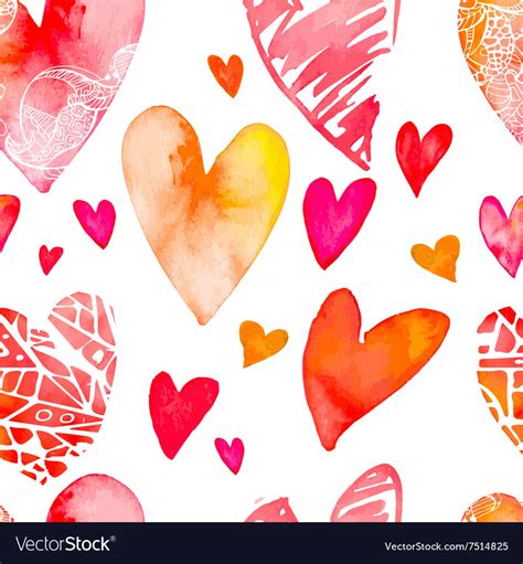 Watercolor Heart Valentine Day Seamless Royalty Free Vector