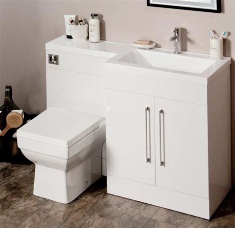 L Shaped 1100mm Gloss White Vanity Unit And Wc Combination Rh White