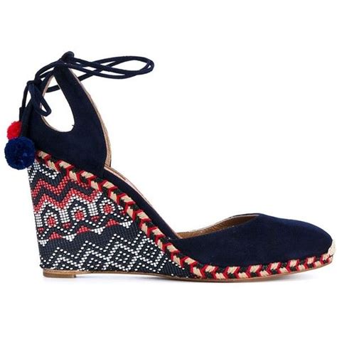 Aquazzura Palm Beach Embroidered Wedge Espadrilles Blue Wedge Sandals Blue Wedge Shoes Ankle