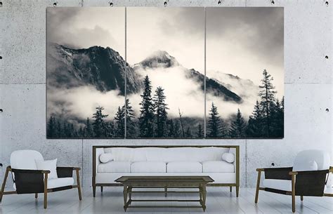 Mountains Canvas Black And White Mountains Wall Art Large Etsy