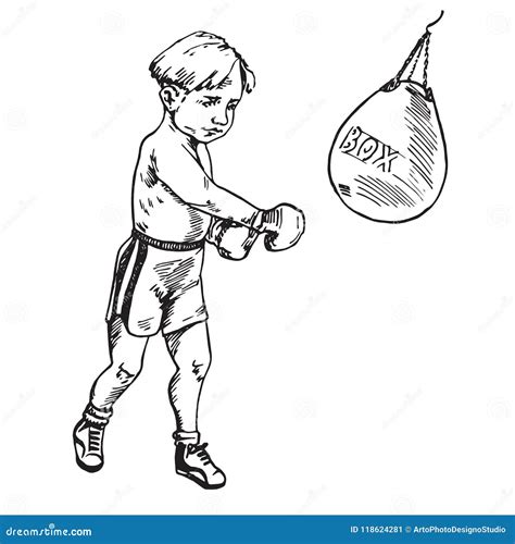 Beautiful Boy Boxing Hand Drawn Doodle Stock Vector Illustration Of