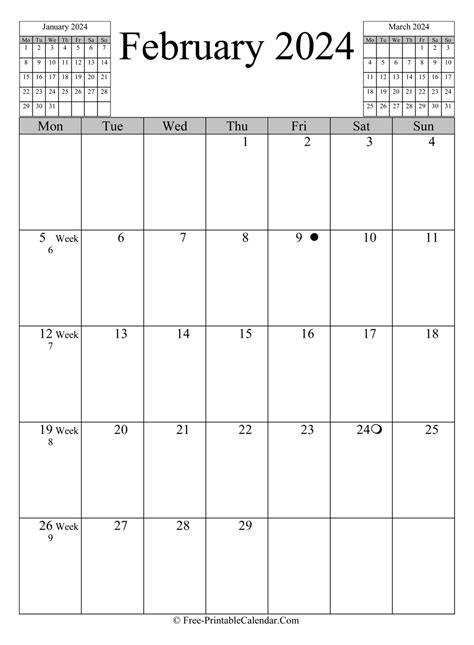 February 2024 Calendar Vertical Layout