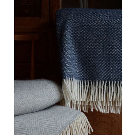 British Pure Wool Windmill Blanket Blue Slate Tweedmill Textiles