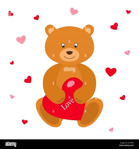 Teddy Bear With Red Heart Greeting Card Valentines Day Vector