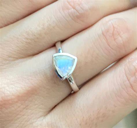 Triangle Rainbow Moonstone Ring Trillion Moonstone Sterling Silver