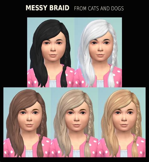 Female Child Hair Messy Braid 21 Recolours By Simmiller At Mod The Sims