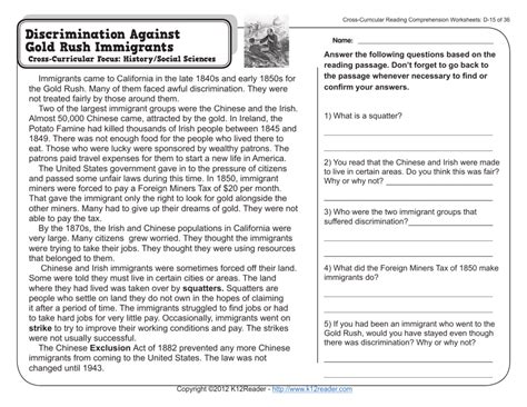 4th Grade Reading Comprehension Worksheets Multiple Choice For Db 4th