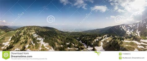 Panoramic View Of Mountains In Switzerland Stock Image Image Of