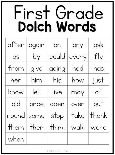 List Of Sight Words For First Grade