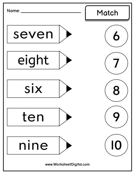 Grade 1 Numbers Words Matching Worksheets 1 10 Number
