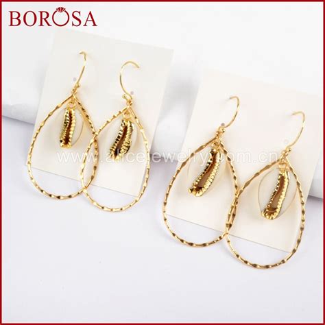 BOROSA 5Pairs Gold Color Natural Cowrie Shell Teardrop Earring Fashion