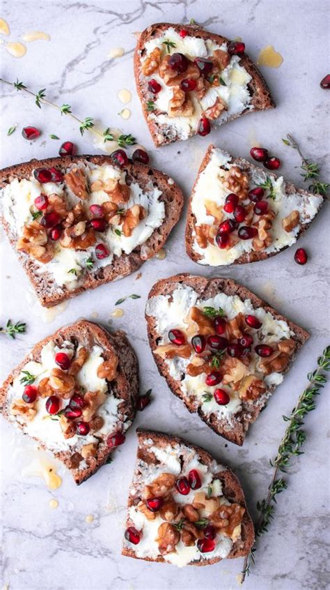 Goat Cheese Toast With Walnuts Honey Thyme And Pomegranate Recipe