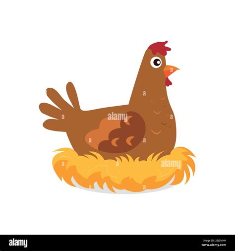 Illustration Of A Hen Sitting In A Nest Hatching Eggs Stock Vector