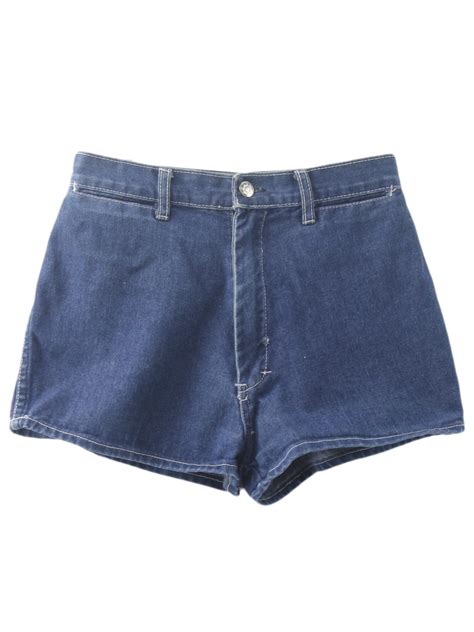 1970s Retro Shorts 70s Care Label Womens Blue Cotton Denim Short Shorts With Buttonzip
