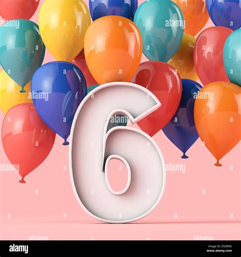 Happy 6th Birthday Background With Colourful Balloons 3d Rendering