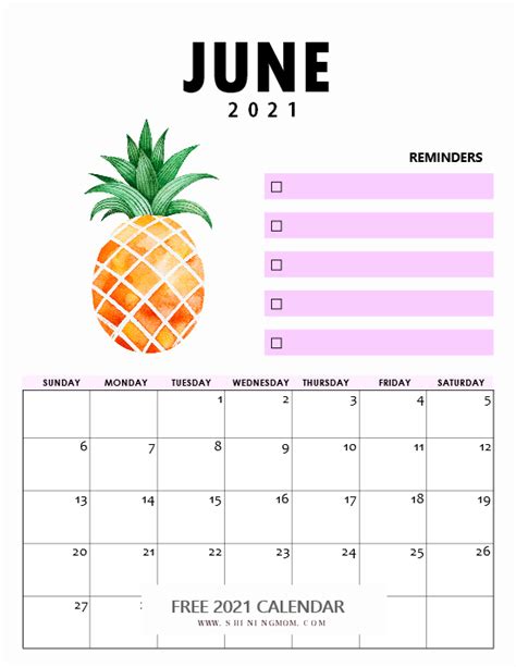 Free Printable June 2021 Calendar 12 Awesome Designs