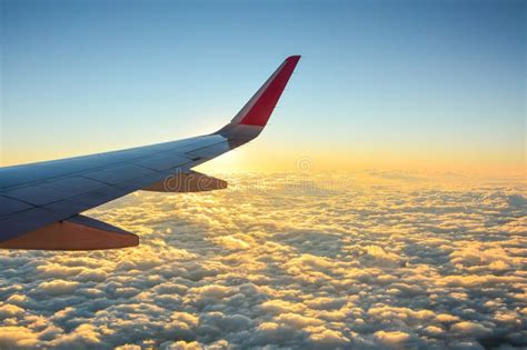 View Of Sunset Sky From The Airplane Stock Photo Image Of Plane