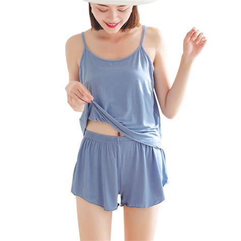 Women Summer Short Pajama Sets Modal Sleepwear Sleeves Suspended Shorts