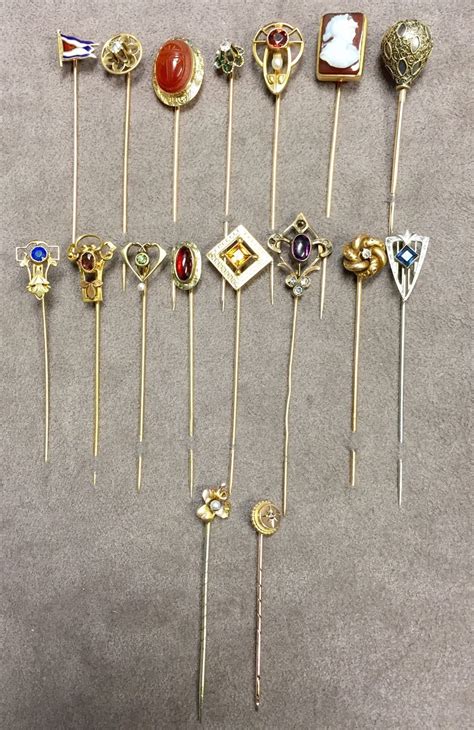 Lot Of 17 Antique Gold Stick Pins Ebay