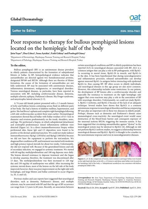 Pdf Poor Response To Therapy For Bullous Pemphigoid Lesions Located